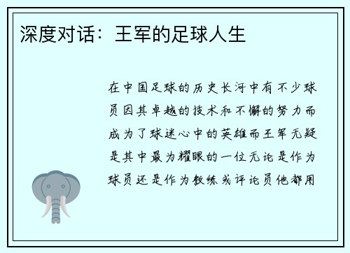 深度对话：王军的足球人生