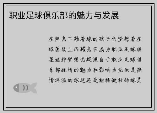 职业足球俱乐部的魅力与发展