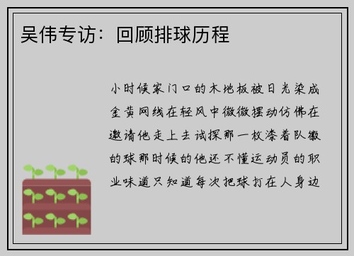 吴伟专访：回顾排球历程
