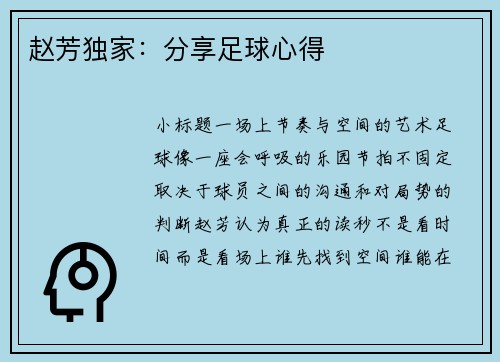 赵芳独家：分享足球心得